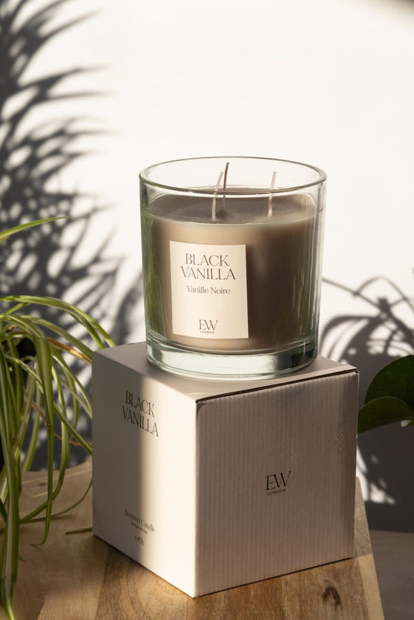 45 hour Black Vanilla candle with three cotton wicks