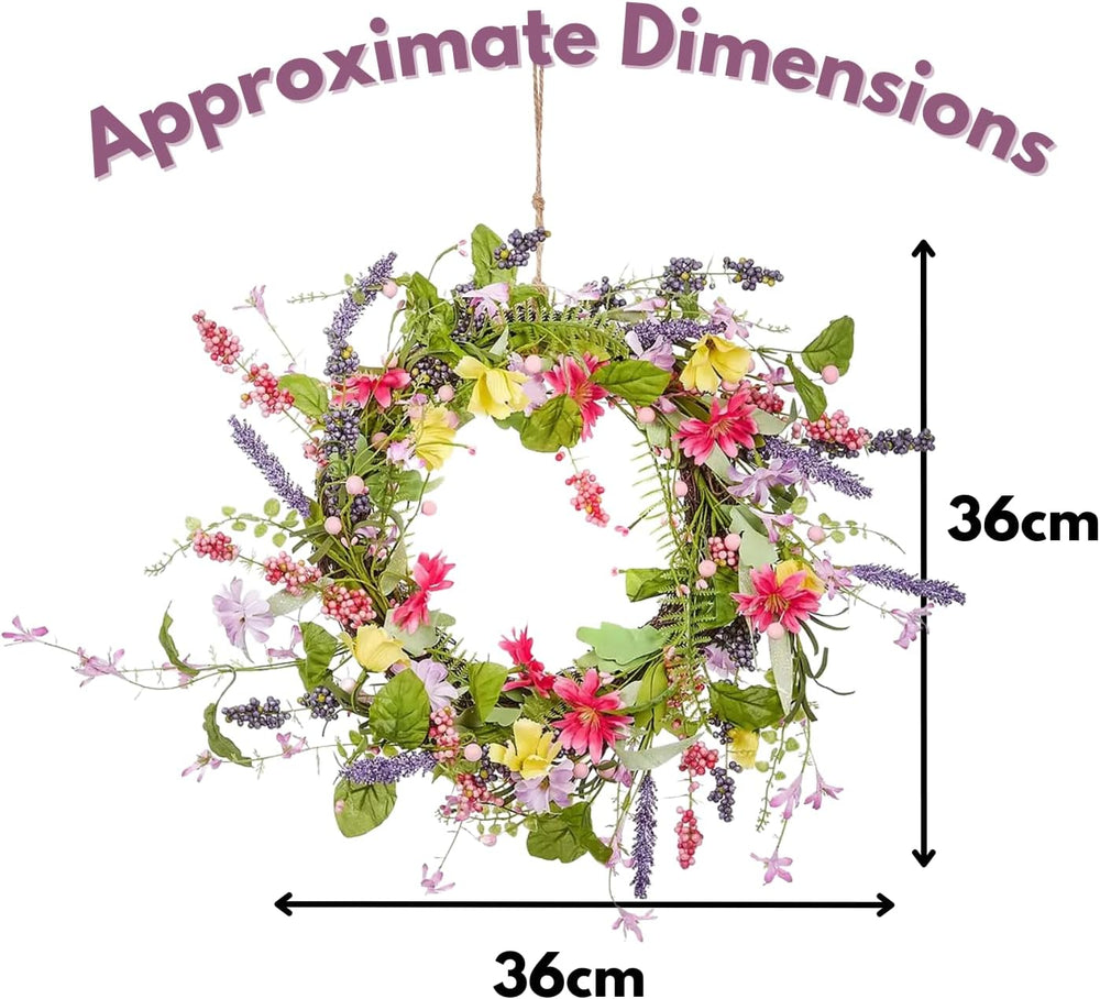 Artificial spring flower wreath for front door