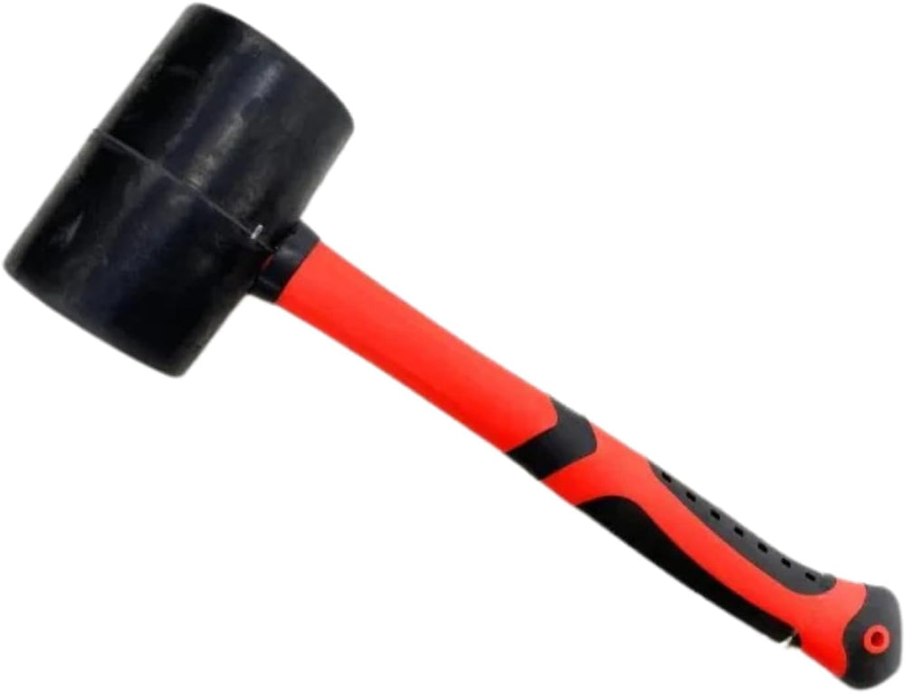 Heavy-duty 48oz rubber mallet with fibreglass handle.