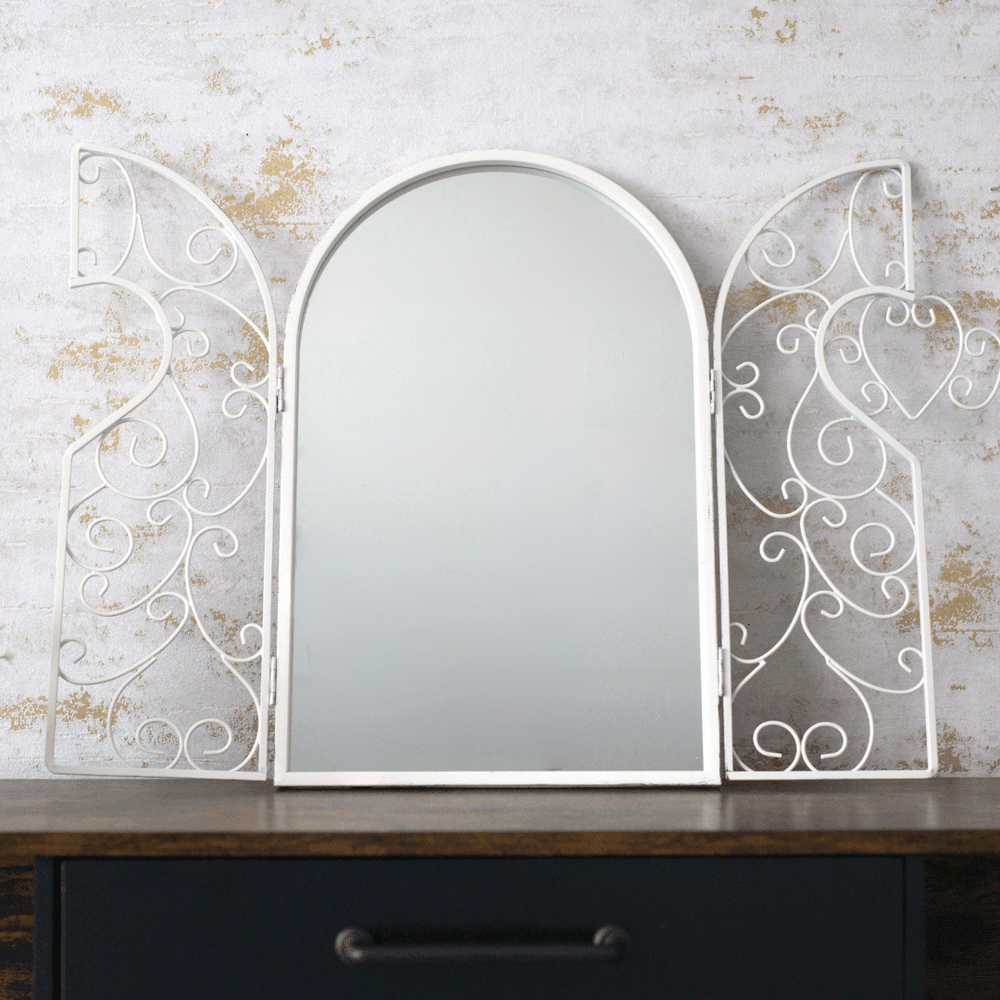 White Metal Vintage Arched Shutter Mirror