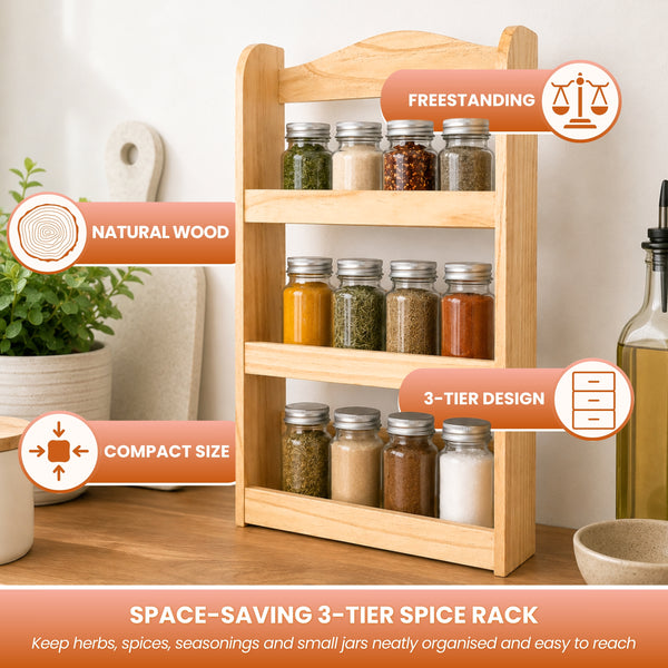3 Tier Wooden Spice Rack Kitchen Storage Shelf