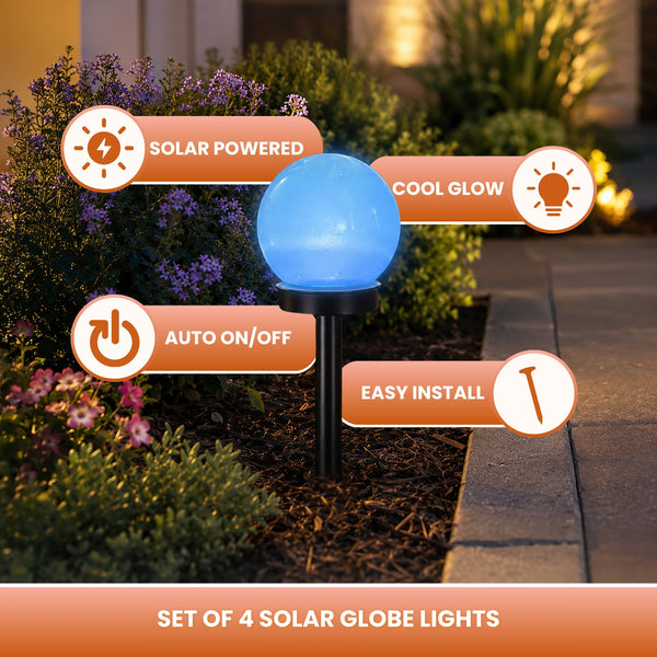 4 Pack Solar Globe Stake Lights for Garden Paths, Patio & Outdoor Lighting