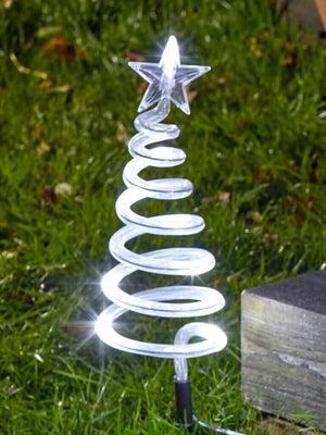 Cool white LED Christmas stake lights displayed outdoors