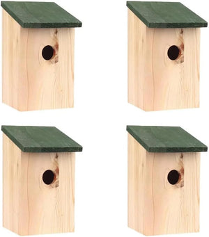Four traditional wooden bird houses for small garden birds
