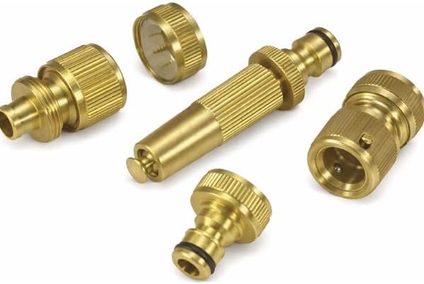 Four piece brass garden hose fitting kit