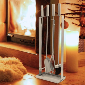 Four piece contemporary steel fireside tool set
