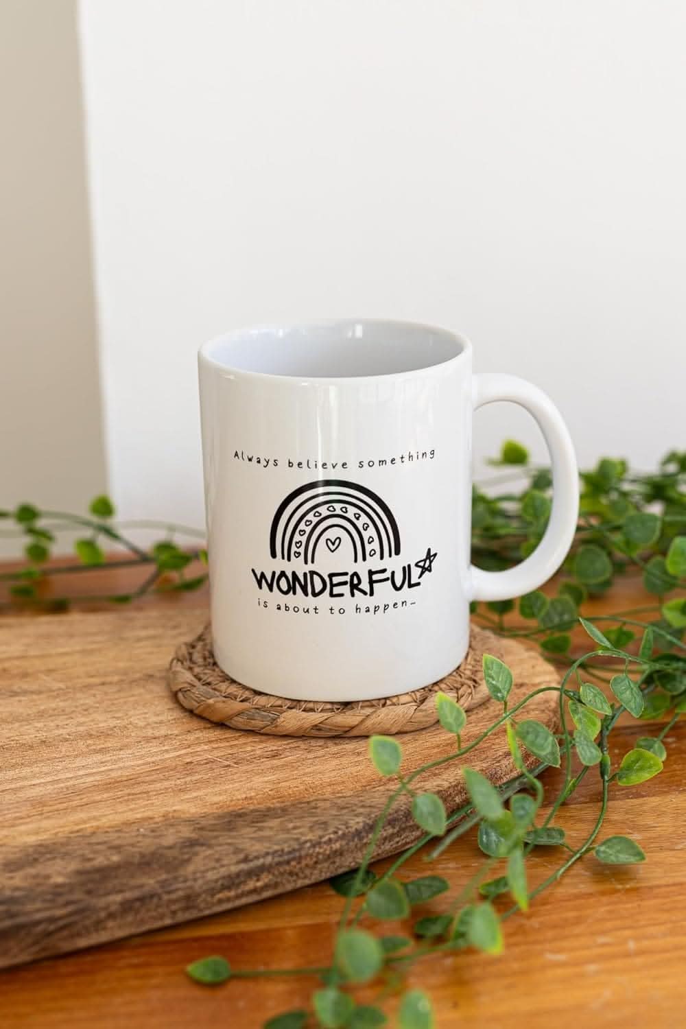 Set of four motivational ceramic coffee mugs