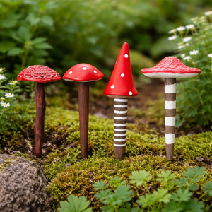 Four red toadstool miniature garden ornaments