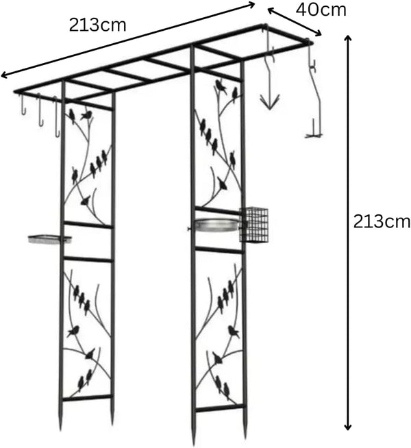 Metal Garden Arch with Bird Feeding Station