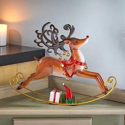 Traditional Christmas Rocking Rudy Reindeer with Bells Christmas Decoration
