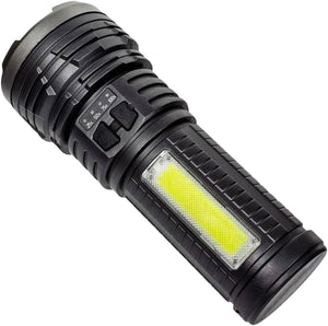 Black flashlight with COB LED on a white background