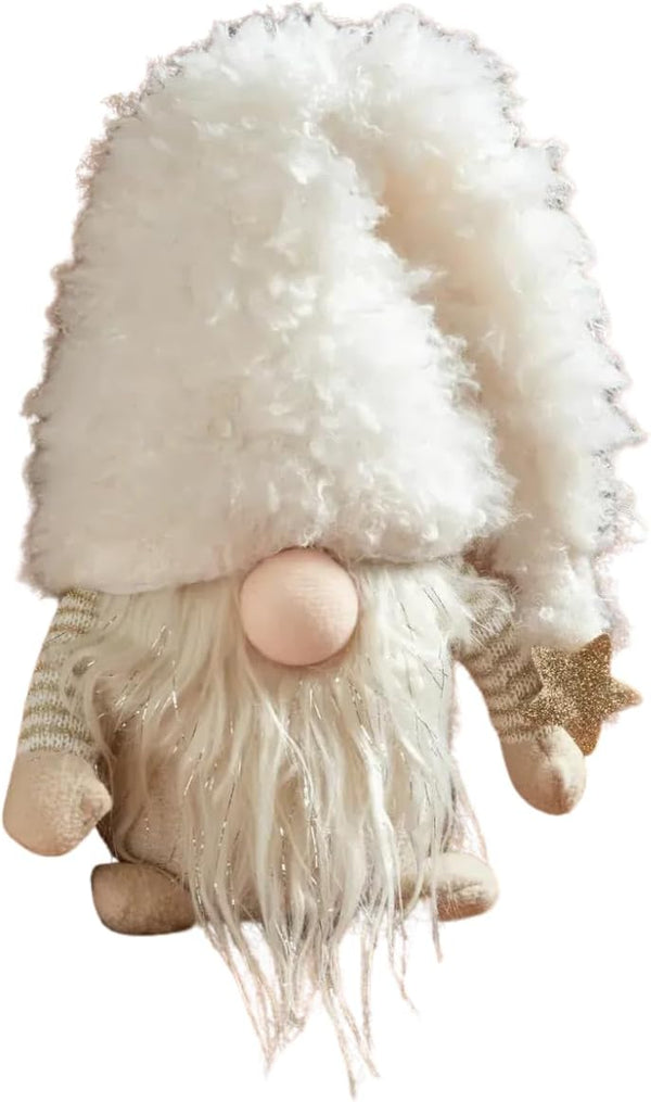 Decorative gnome with white beard and hat on a white background
