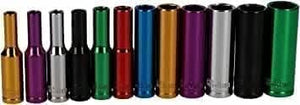 12pc 1/4"Drive Deep Sockets Coloured 12 Pcs 4mm - 13mm On a Rail Tool Set