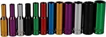 12pc 1/4"Drive Deep Sockets Coloured 12 Pcs 4mm - 13mm On a Rail Tool Set