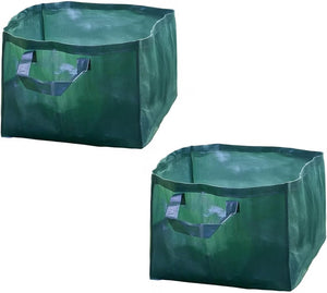 Two green fabric storage bins with dark gray handles, shown on a plain white background.
