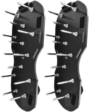 Pair of black shoe scrubbers with metal bristles on a white background