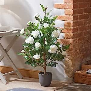 Regent's Rose Potted Plant Home Garden Faux Flowers - White 80cm