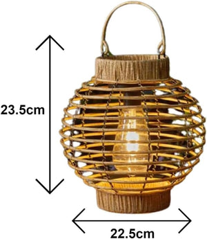 Woven lantern with dimensions labeled on a white background