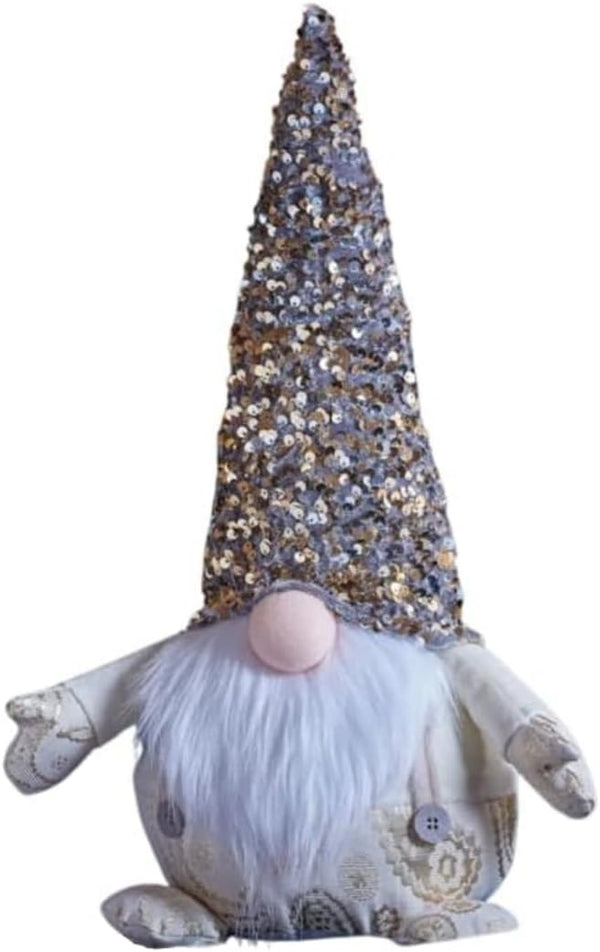 Decorative gnome with a sequined hat on a white background
