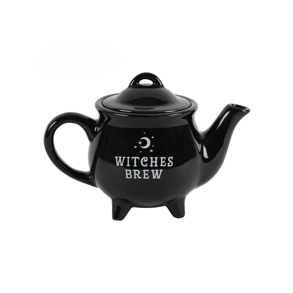 Black cauldron teapot featuring Witches Brew design