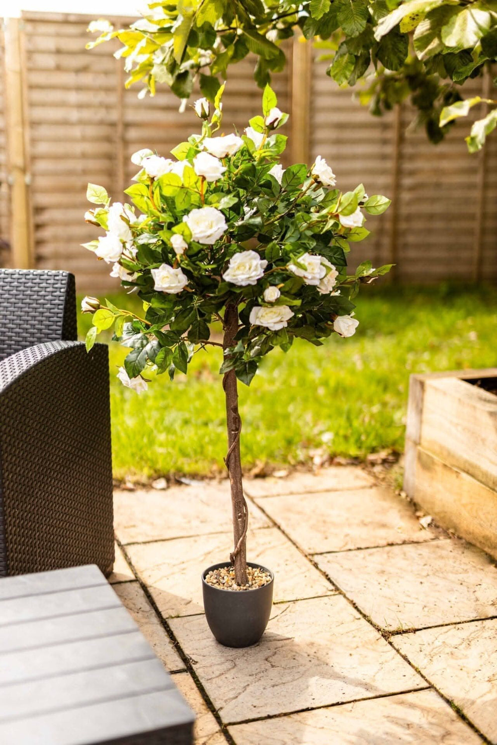 Regent's Rose Potted Plant Home Garden Faux Flowers - White 120cm