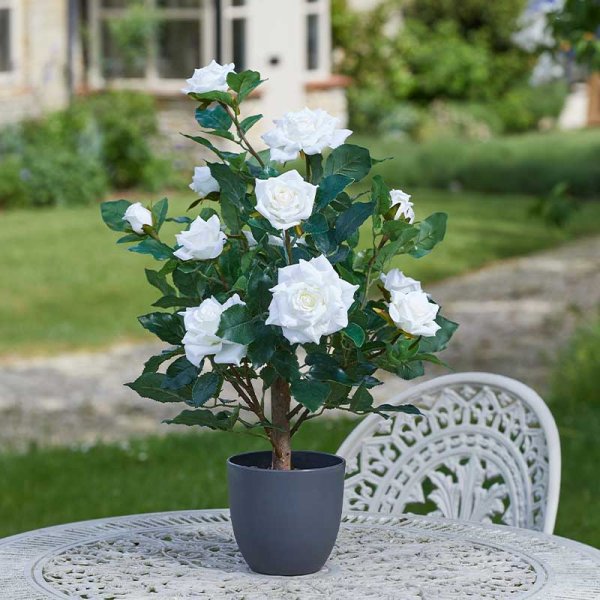 Artificial Regent Rose Potted Plant Tree Faux Flowers - 60cm White