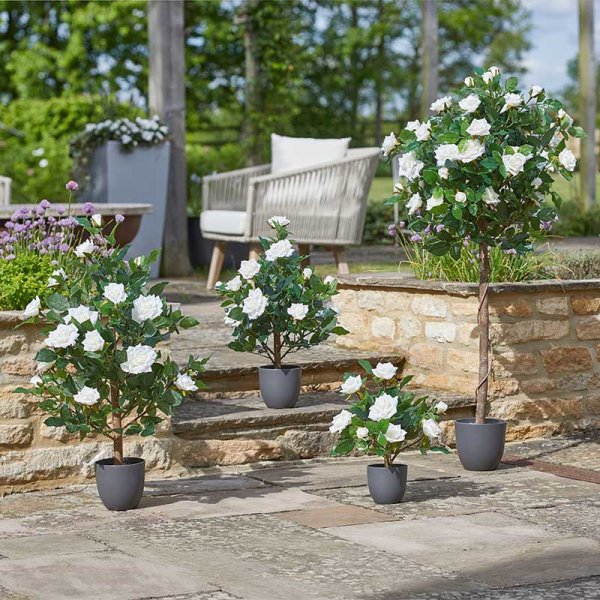 Artificial Regent Rose Potted Plant Tree Faux Flowers - 60cm White