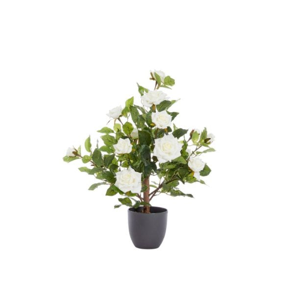 Artificial Regent Rose Potted Plant Tree Faux Flowers - 60cm White