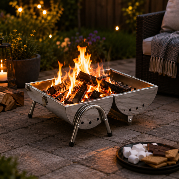 Portable Barrel Stainless Steel BBQ Garden Camping Picnic Charcoal Grill Table