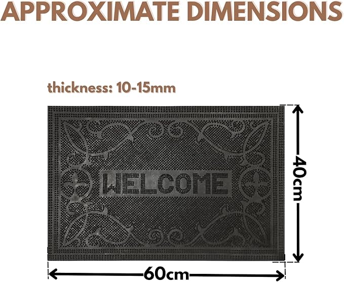 Welcome rubber door mat measuring 60 x 40cm