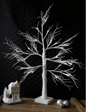 60cm silver glitter twig tree with 24 LEDs