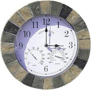 Slate Effect Garden Wall Clock & Thermometer