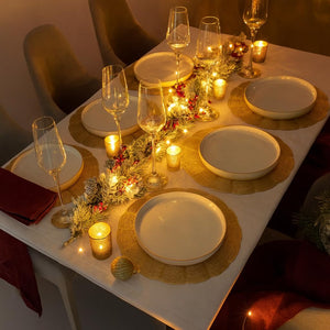 Set of 6 Round Gold Placemats And Coaster