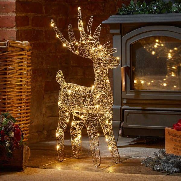 Golden Wire Light-Up Reindeer Christmas Decoration