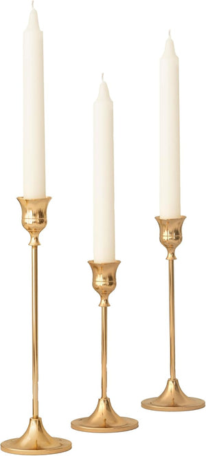 Gold Taper Candle Holder with White Candles
