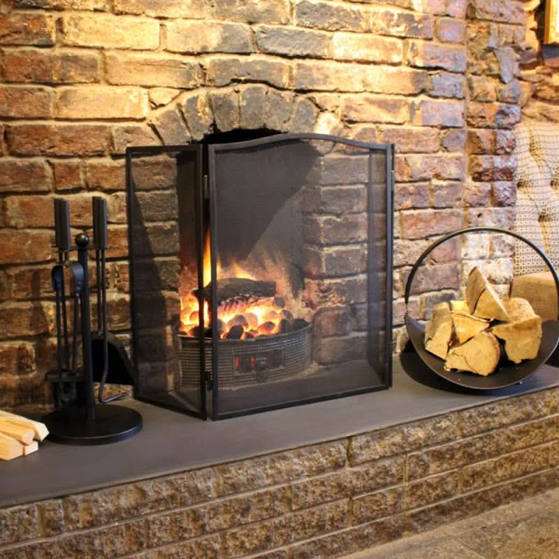 Premium Foldable Three Panel Black Fire Screen