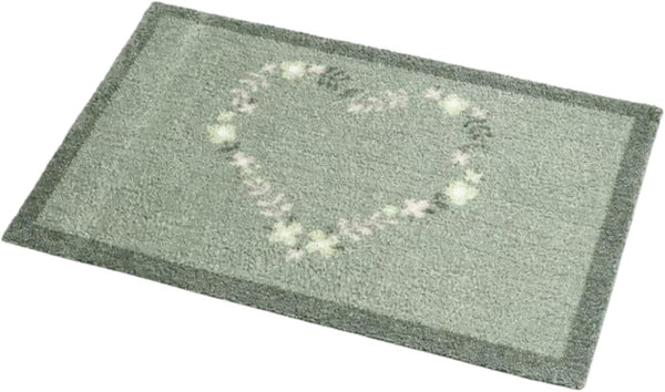 Gray doormat with floral pattern on a white background