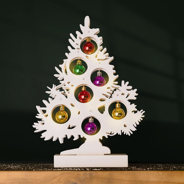 Wooden festive tree with six warm white LED lights