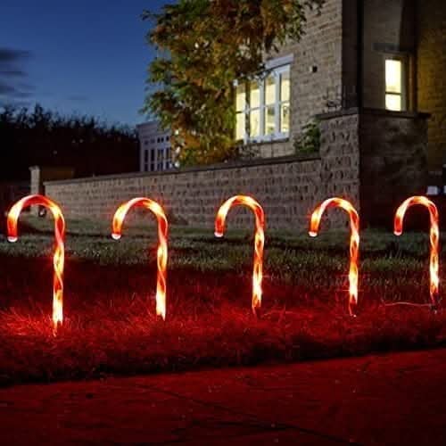 Six Christmas candy cane garden stake lights