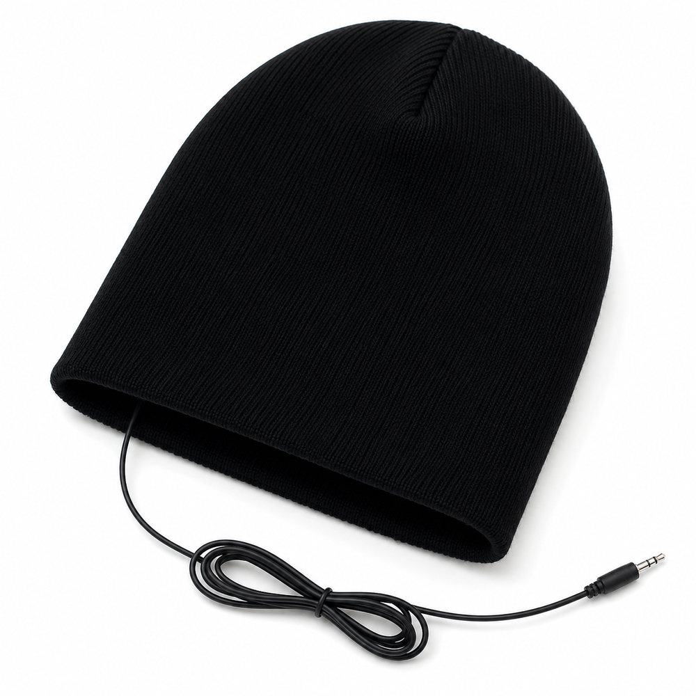Black Beanie Hat with Built in Headphones