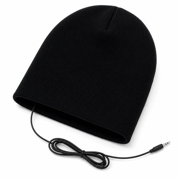Black Beanie Hat with Built in Headphones