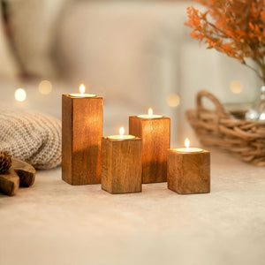 Mango Wood Tea Light Holder Set
