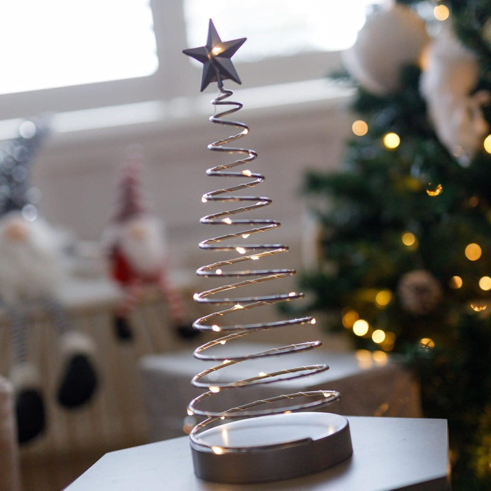 Set of Two LED Silver Spiralite Trees