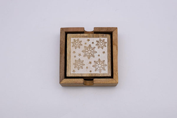 Wooden Coasters with Holder Snowflakes Wood Placemats