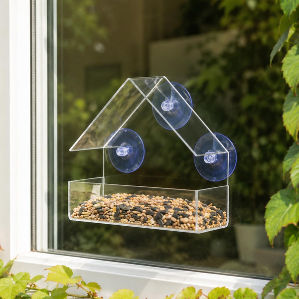 Clear Window Bird Feeder with Suction Cups & Feeding Tray