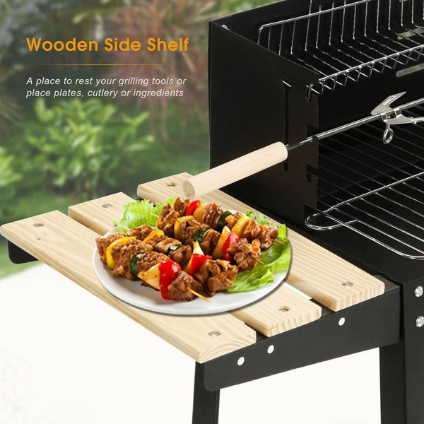 Portable Steel Charcoal Barbeque side shelf close up
