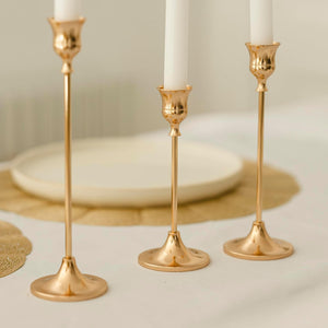 Gold Taper Candle Holder with White Candles