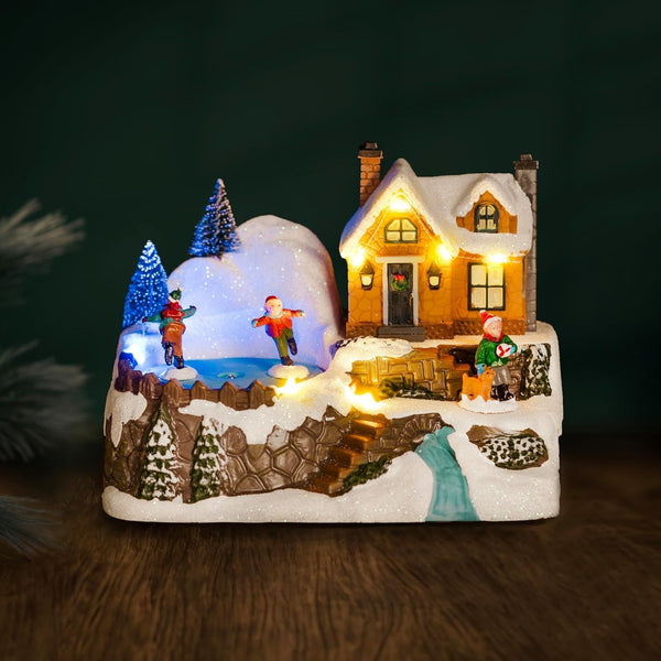 Winter Village Scene with Ice Rink