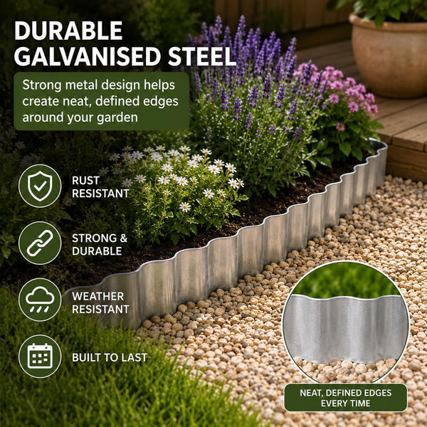 Metal Garden Border Edging Roll 5m × 15cm Galvanised Steel