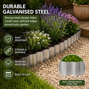 Galvanised Steel Garden Edging 3m × 15cm Wavy Metal Border